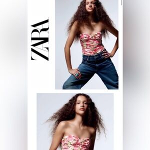 Zara Pink and Green Floral Bustier Bodysuit